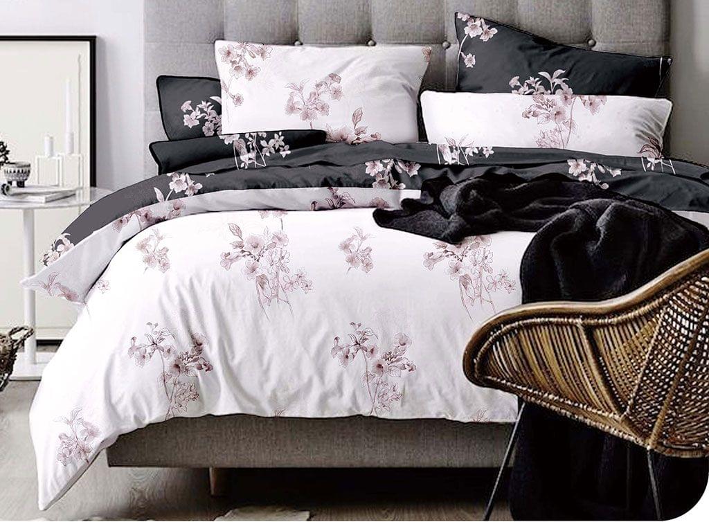 Super king duvet quilt cover set, white with pink floral print and matching pillowcases