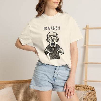 Pixel Zombie 'BRAINS!!' T-Shirt  By Aprasi