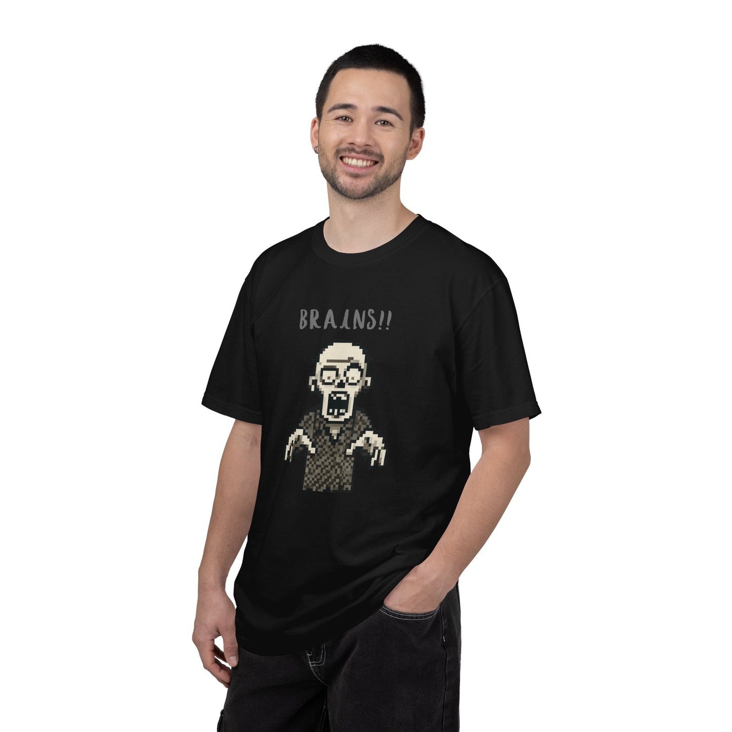 Pixel Zombie 'BRAINS!!' T-Shirt  By Aprasi