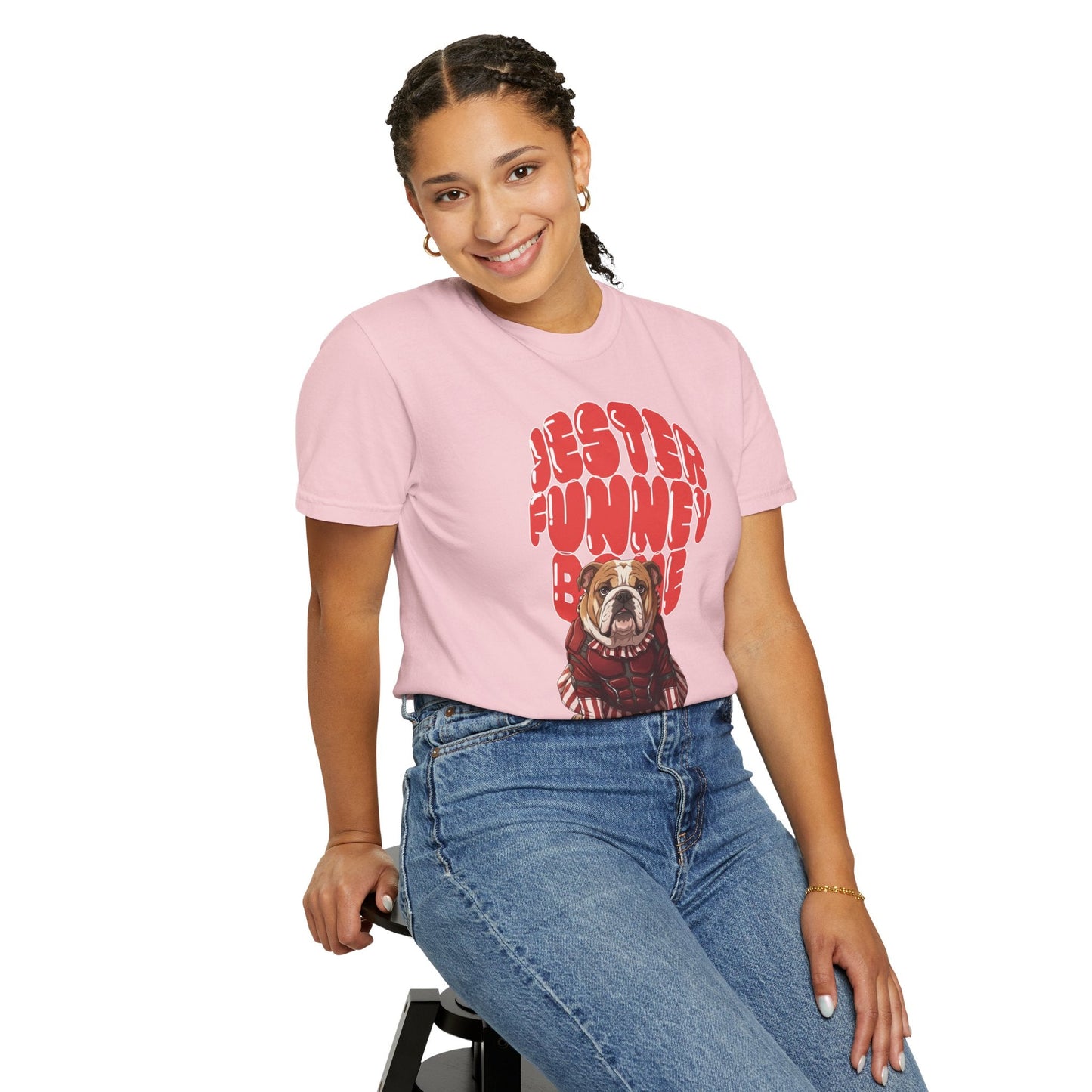 MissChiff Tees Bulldog Jester Graphic T-Shirt | Funny Bone Retro Dog Tee  Unisex Comfort Colors