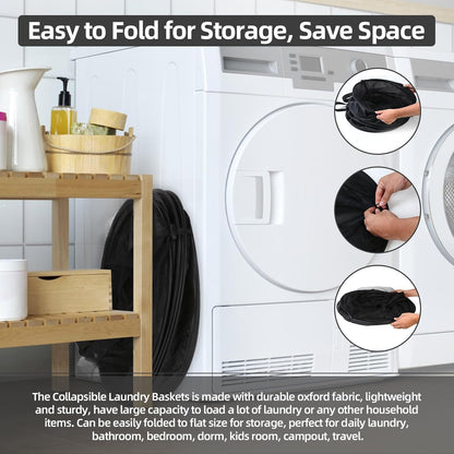 Extra Large 107L Strong Laundry Hamper 17.5" x 27" Collapsible Laundry Baskets with Long Straps Drawstring Barrel Foldable Hamper for Laundry Room, Bathroom, Campout, College Dorm or Travel