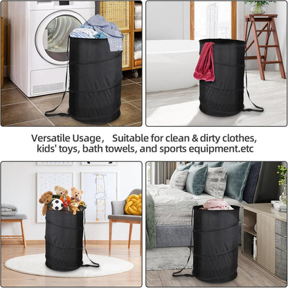 Extra Large 107L Strong Laundry Hamper 17.5" x 27" Collapsible Laundry Baskets with Long Straps Drawstring Barrel Foldable Hamper for Laundry Room, Bathroom, Campout, College Dorm or Travel