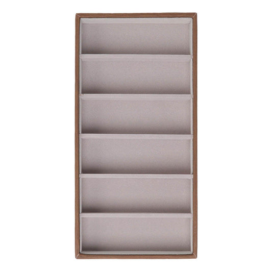 Wood-grain eyeglass display organizer with 6 padded compartments, open front tray
