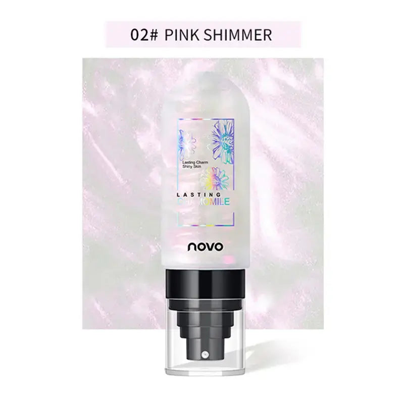 Pink shimmer hydrating facial mist bottle packaging with black pump