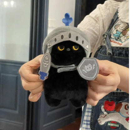 Black Cat Knight Plush Pendant -Fantasy Armor Cat Handmade Plush 16cm