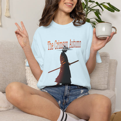 Crimson Autumn Samurai Tee | Distressed Japanese Warrior Shirt