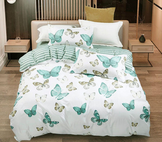 Super king butterfly quilt and duvet set, teal and green butterfly print