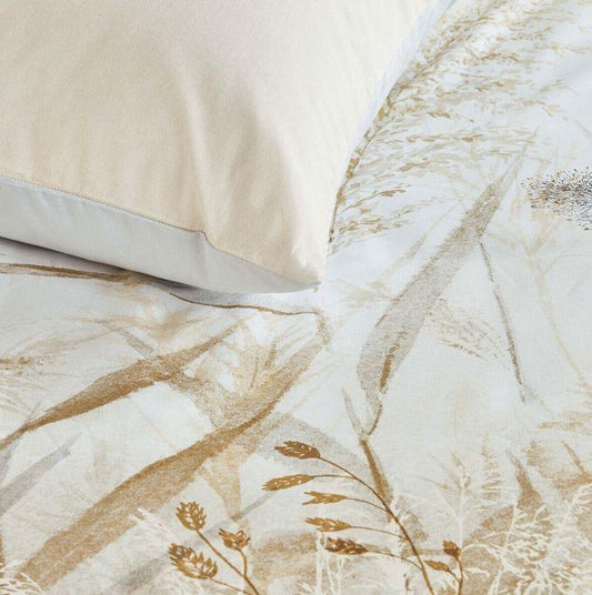 Sand quilt cover set in cotton percale with beige botanical leaf print
