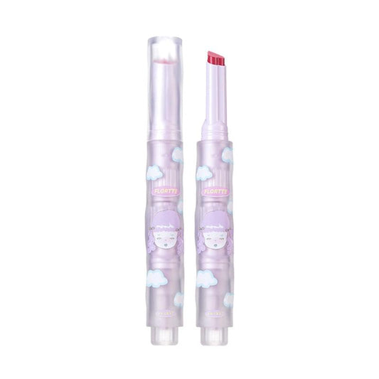 Clear lavender lip mud applicator tubes with pink caps and cloud character print.