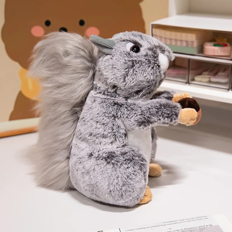 Wild Grey Brown Squirrel Plush Toy Fluffy Bushy Tail Squirrel Stuffed Animal  Soft Squirrel Plushie Gift