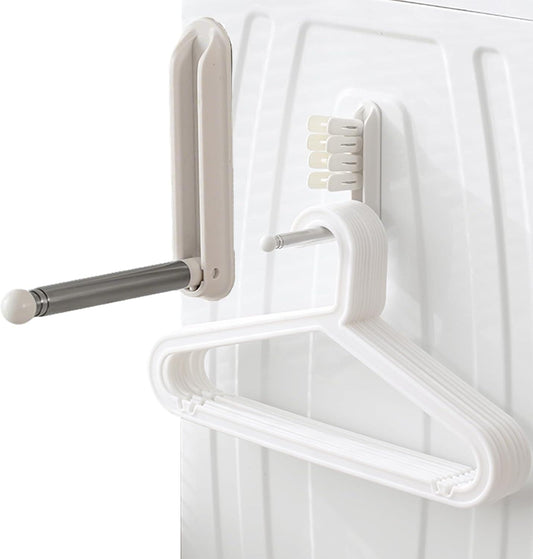 Wall-mounted magnetic hanger holder with white folding bar and hook racks