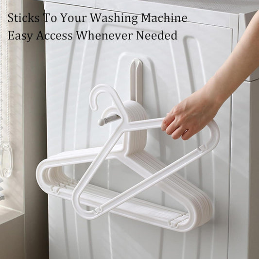Wall-mounted magnetic hanger holder with white foldable frame and double hanger bars