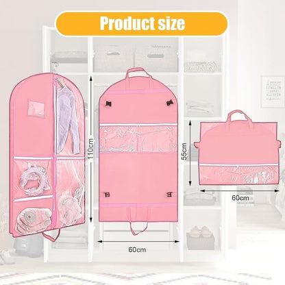 Foldable Garment Bag with 5 Pockets, Pink, 110x60 cm