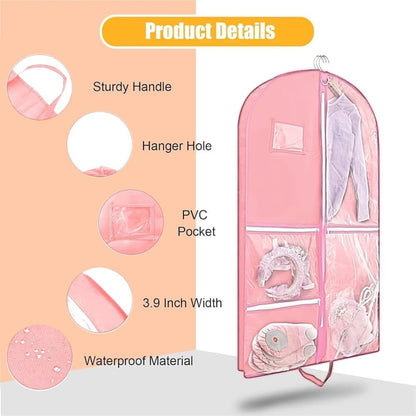 Foldable Garment Bag with 5 Pockets, Pink, 110x60 cm