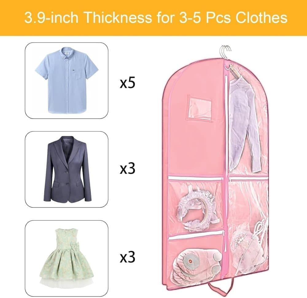 Foldable Garment Bag with 5 Pockets, Pink, 110x60 cm