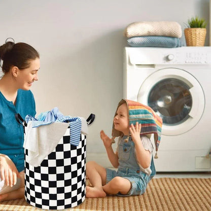 Foldable Laundry Basket Dirty Clothes Hamper Toy Storage Organizer Storage Bin - Black And White Chess