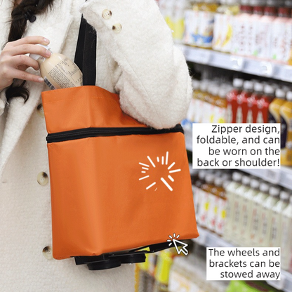 Foldable Shopping Trolley with Wheels, Portable Large-Capacity Oxford Cloth Shopping Cart, Home Delivery Cart - Orange