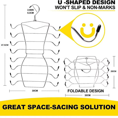 Foldable Vertical Layered Bra and Lingerie Organiser Hanger(8 Tier: 50.5X30.5cm) - Stainless Steel Space Saver for Underwear, Bras, and Tank Tops
