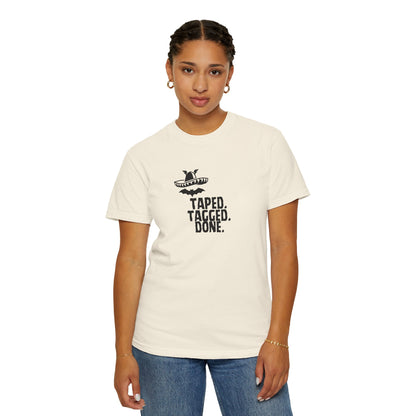 The Midnight Mariachi Taped Tagged Done Graphic Tee  Bat Sombrero Heavyweight Cotton Shirt