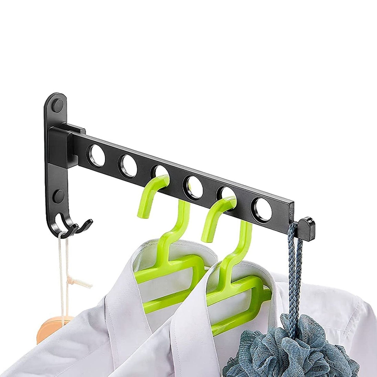 Folding Clothes Hanger Space Saving 90° Collapsible Laundry Drying Rack with 6 Holes Black