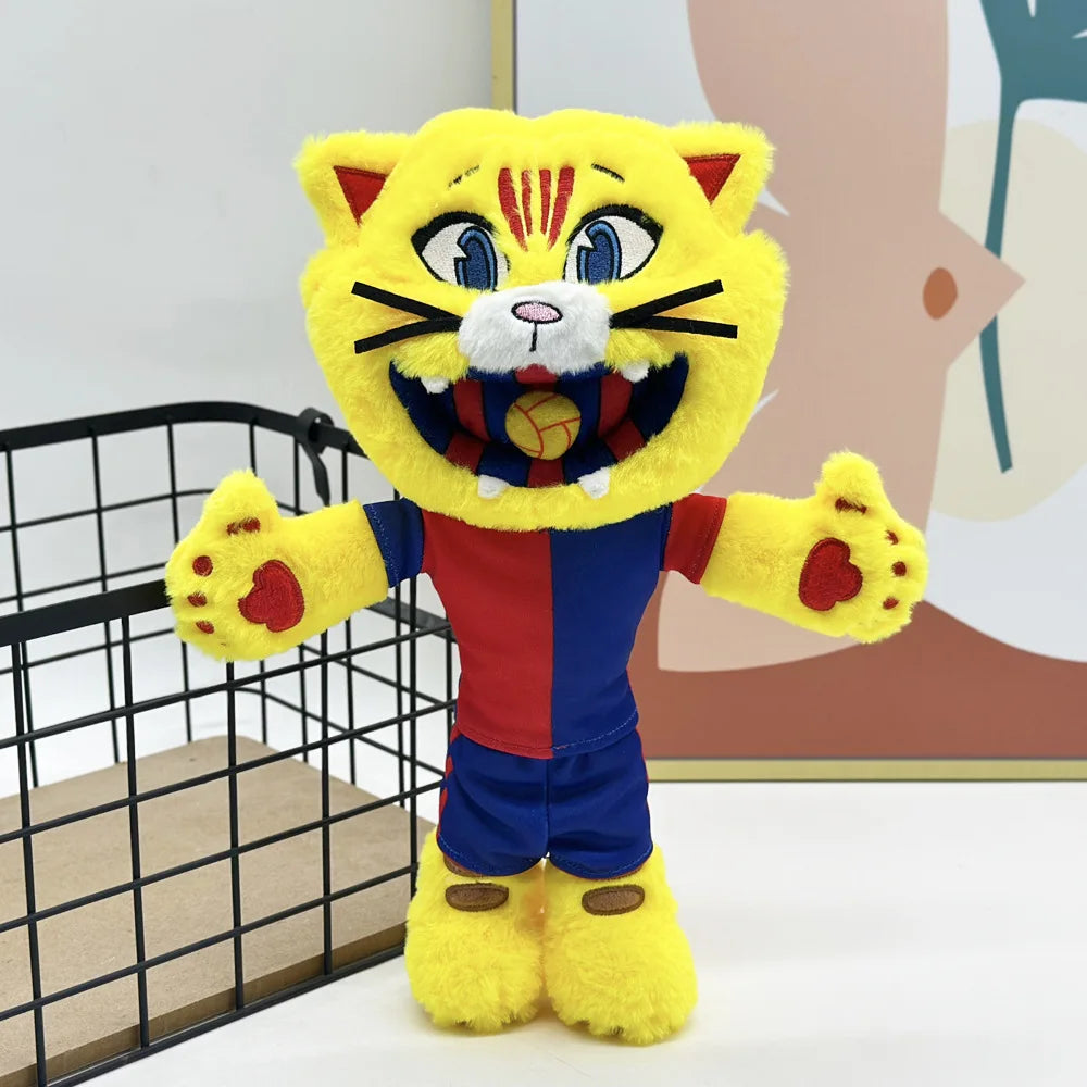 Football Mascot Cat Plush Catalan Club Soccer Mascot Stuffed Animal Handmade Plush 31cm