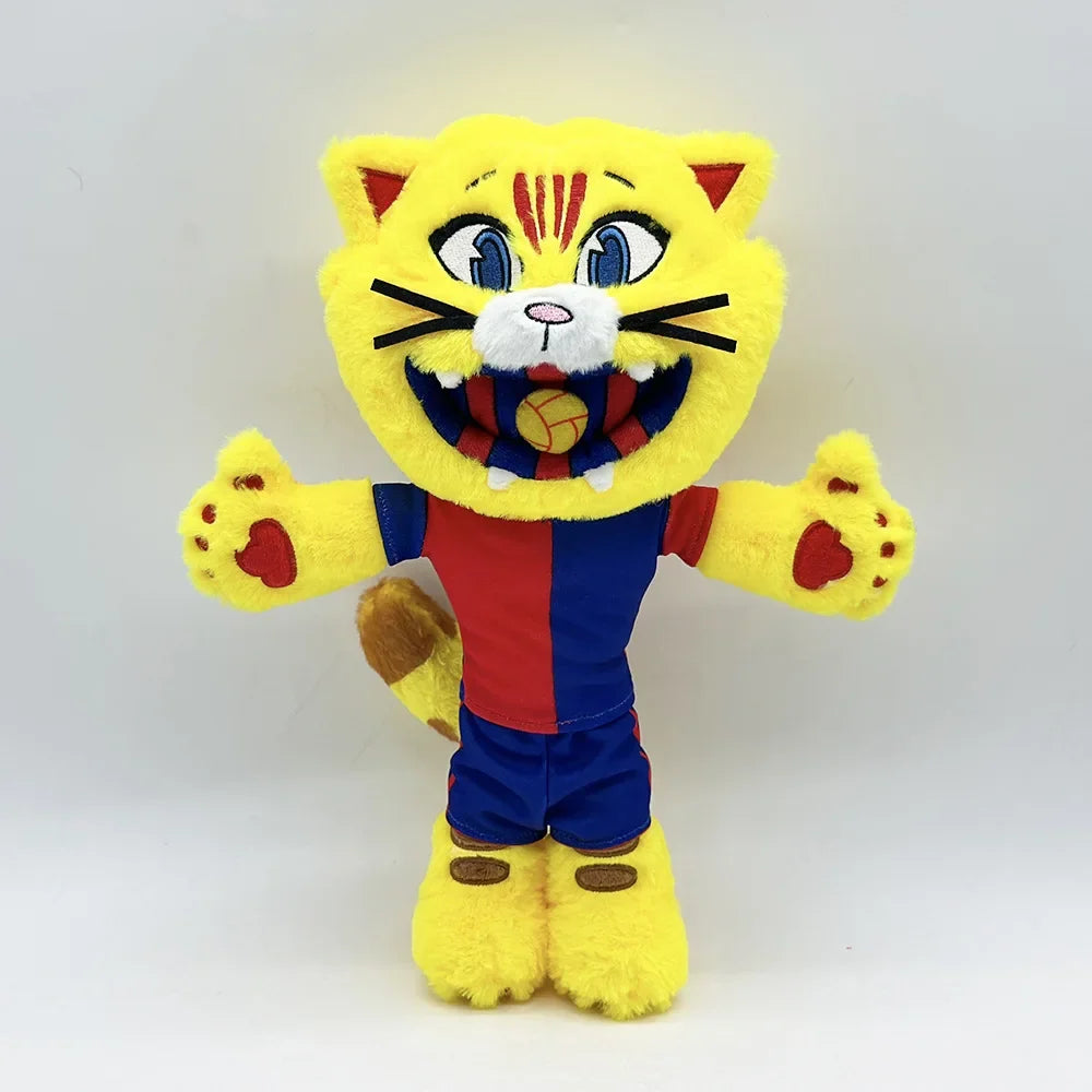 Football Mascot Cat Plush Catalan Club Soccer Mascot Stuffed Animal Handmade Plush 31cm