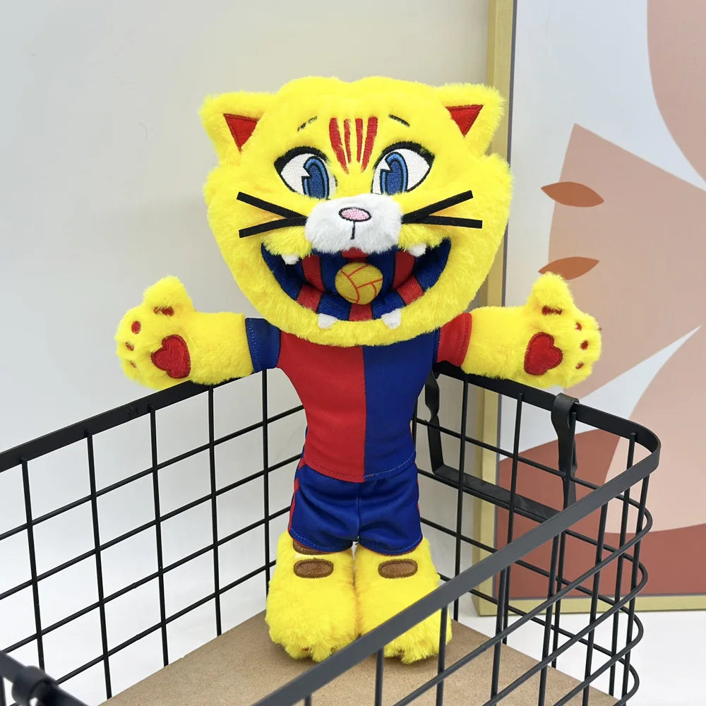 Football Mascot Cat Plush Catalan Club Soccer Mascot Stuffed Animal Handmade Plush 31cm