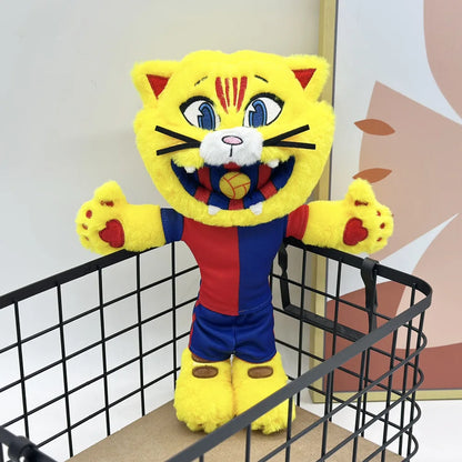 Football Mascot Cat Plush Catalan Club Soccer Mascot Stuffed Animal Handmade Plush 31cm