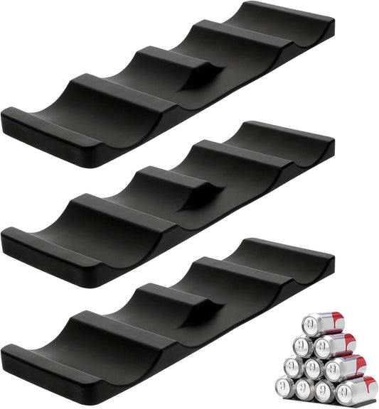 Set of 3 black non-slip bottle holders with wave grooves, stackable design