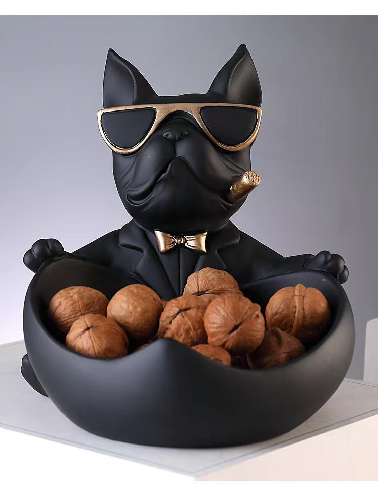 French Bulldog Pushing Wheelbarrow Storage Figurine Resin Statue Key Bowl Candy Dish Entryway Organiser Home Decor Gift Green