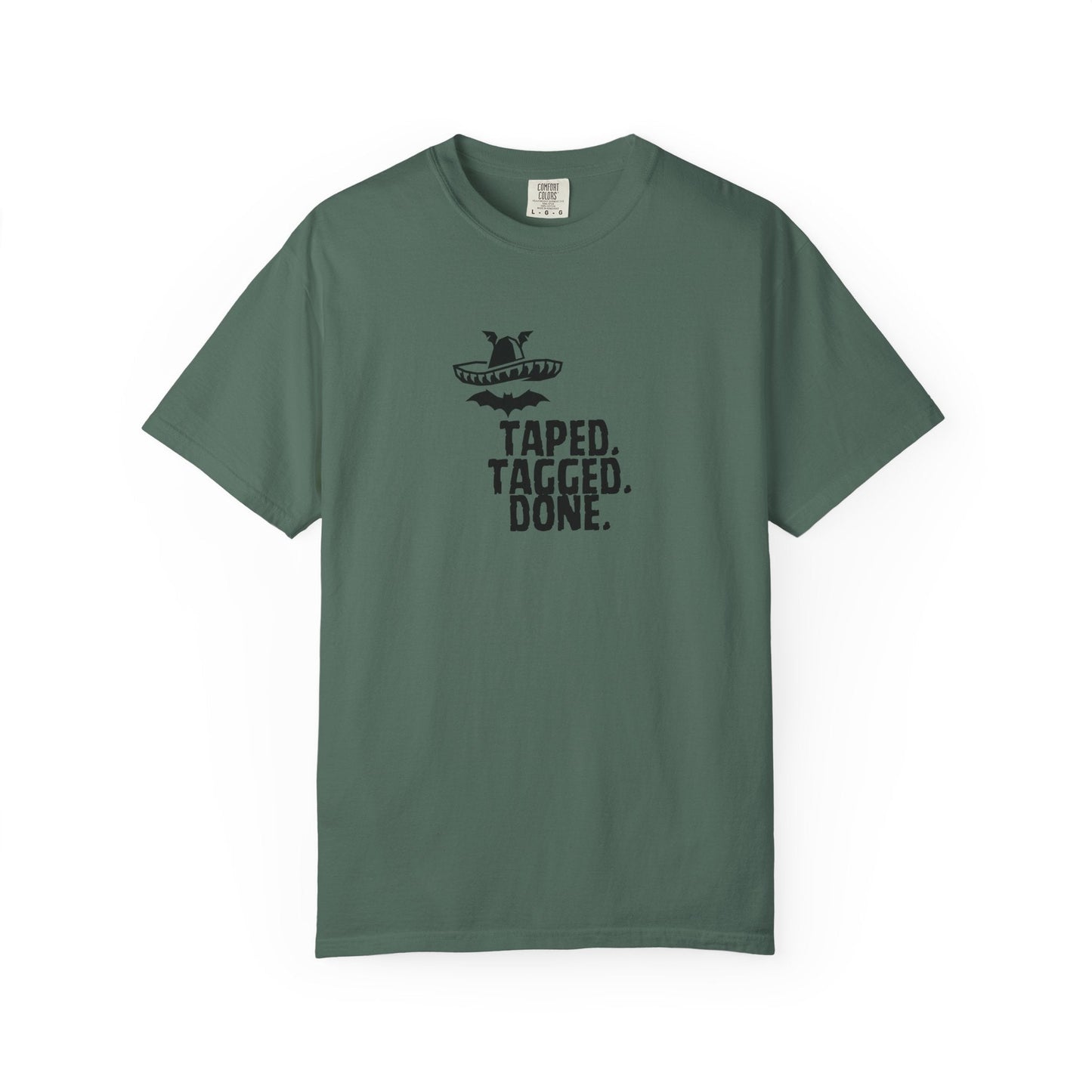 The Midnight Mariachi Taped Tagged Done Graphic Tee  Bat Sombrero Heavyweight Cotton Shirt