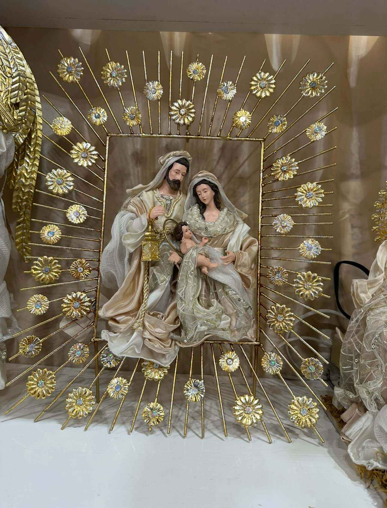 Christmas religious ornament decorations handmade nativity Holy Family metal frame Holy Family Décor (45cm frame approx. )