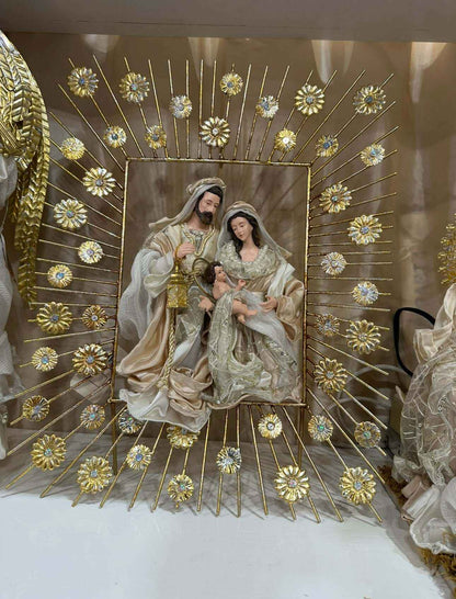 Christmas religious ornament decorations handmade nativity Holy Family metal frame Holy Family Décor (45cm frame approx. )