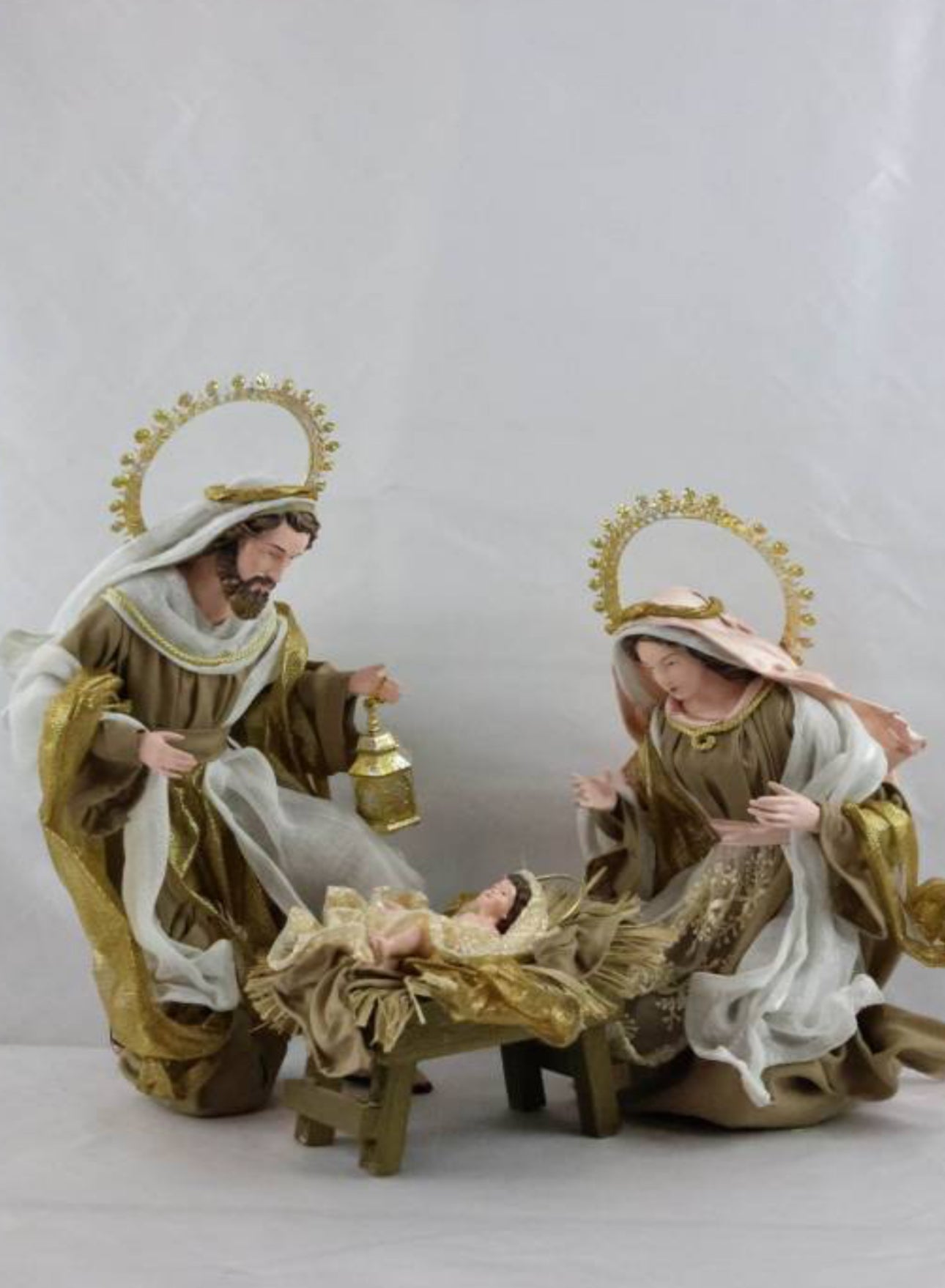 15.5" Christmas Religious Handmade Nativity Set - Holy Family (40 cm) & Three Wise Men (17.5", 45 cm) with Angel (17.25")