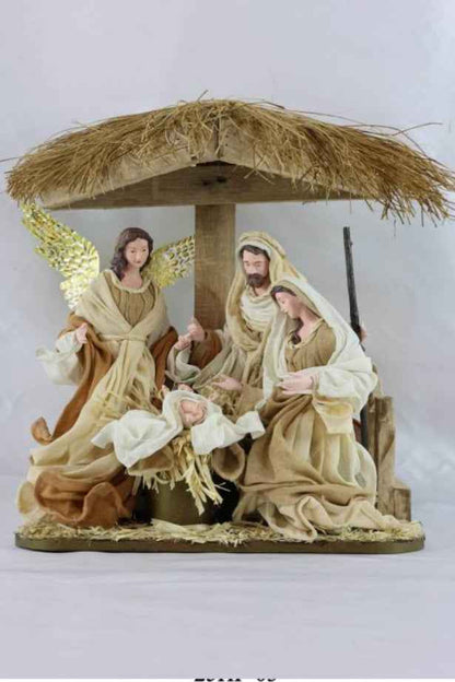 ⭐ 10.5" Christmas Religious Holy Family & Angel in Stable – 40cm One-Piece Nativity Scene, Christian Christmas Decoration ⭐