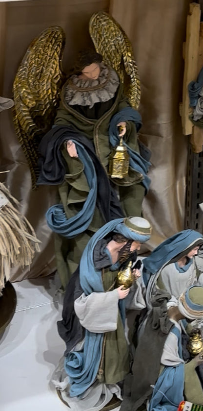 Pre ORDER Colourful 20.25″ Handmade Christmas Nativity Set with Holy Family, 3 Wise Men & 23″ Angel – 53cm Religious Manger Scene