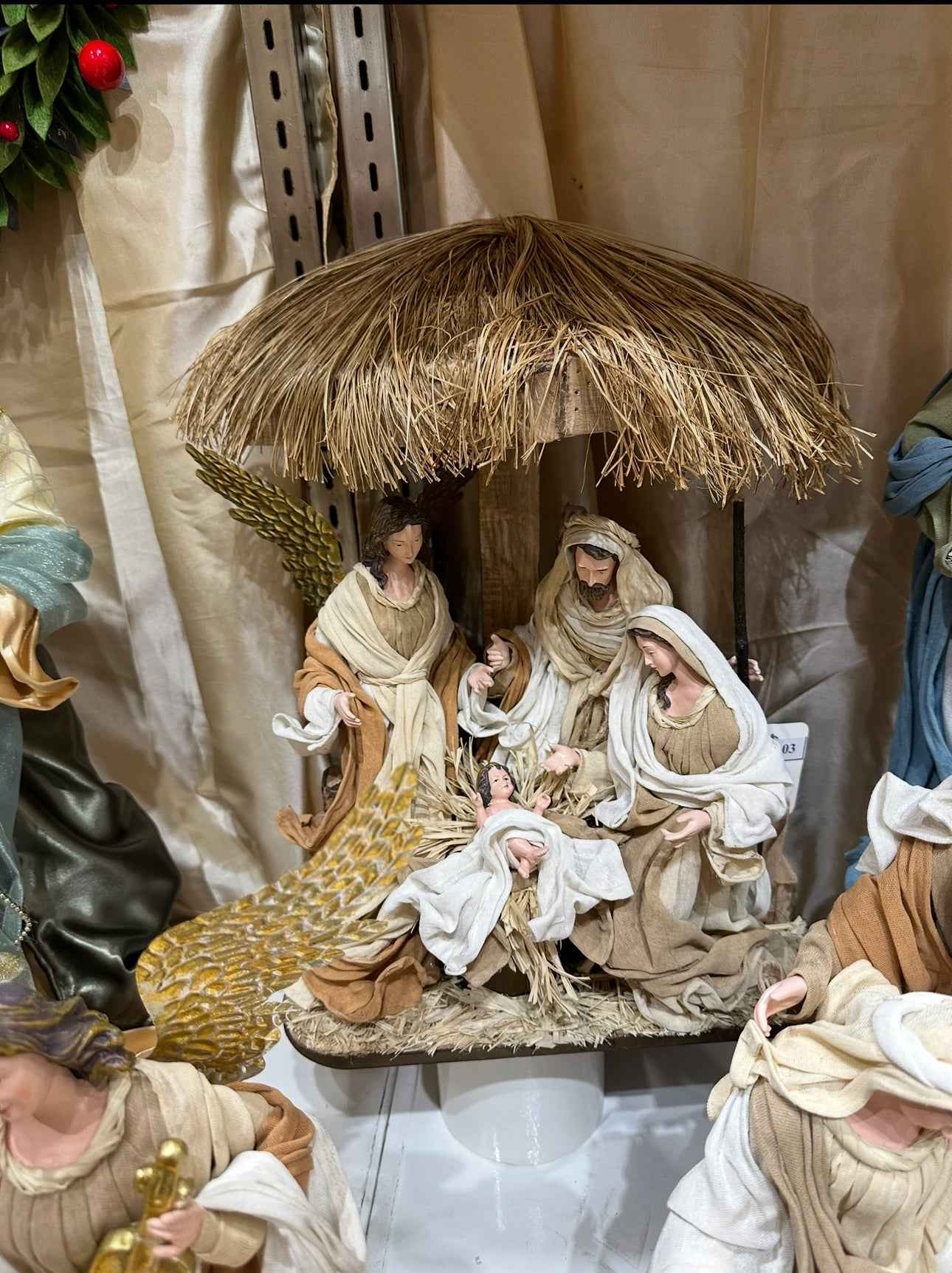 ⭐ 10.5" Christmas Religious Holy Family & Angel in Stable – 40cm One-Piece Nativity Scene, Christian Christmas Decoration ⭐