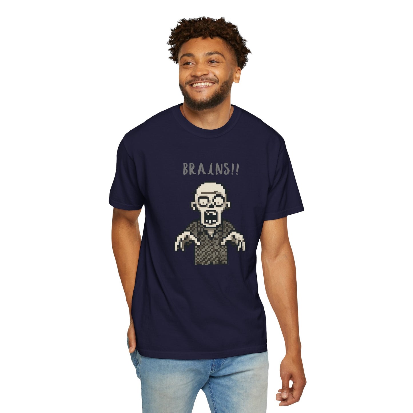 Pixel Zombie 'BRAINS!!' T-Shirt  By Aprasi