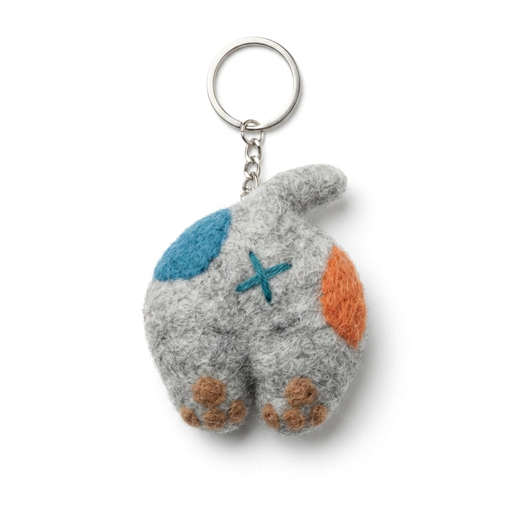 Funny Handmade Wool Felt Cat Back Keyring
