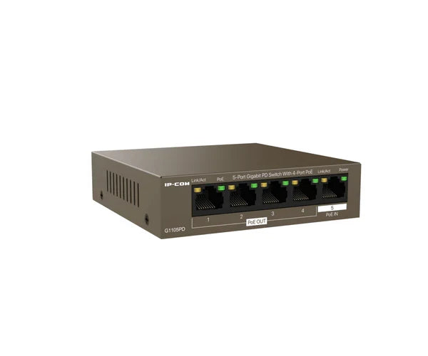 IP-COM G1105PD 5-Port Gigabit PD PoE Switch 22W 4-Port PoE Unmanaged L2 Metal