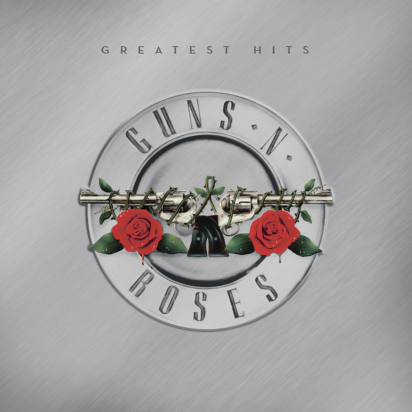 Guns N Roses Greatest Hits vinyl album cover art with roses and band lettering