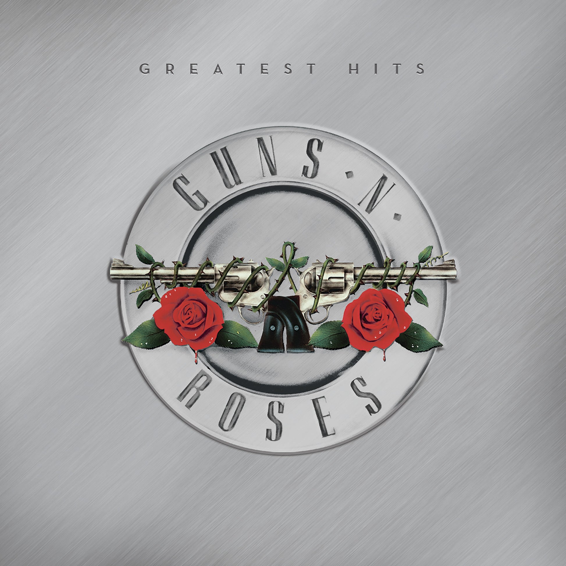 Guns N Roses Greatest Hits vinyl album cover art with roses and band lettering