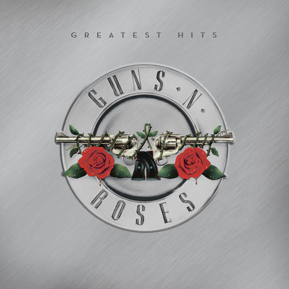 Guns N Roses Greatest Hits vinyl album cover art with roses and band lettering