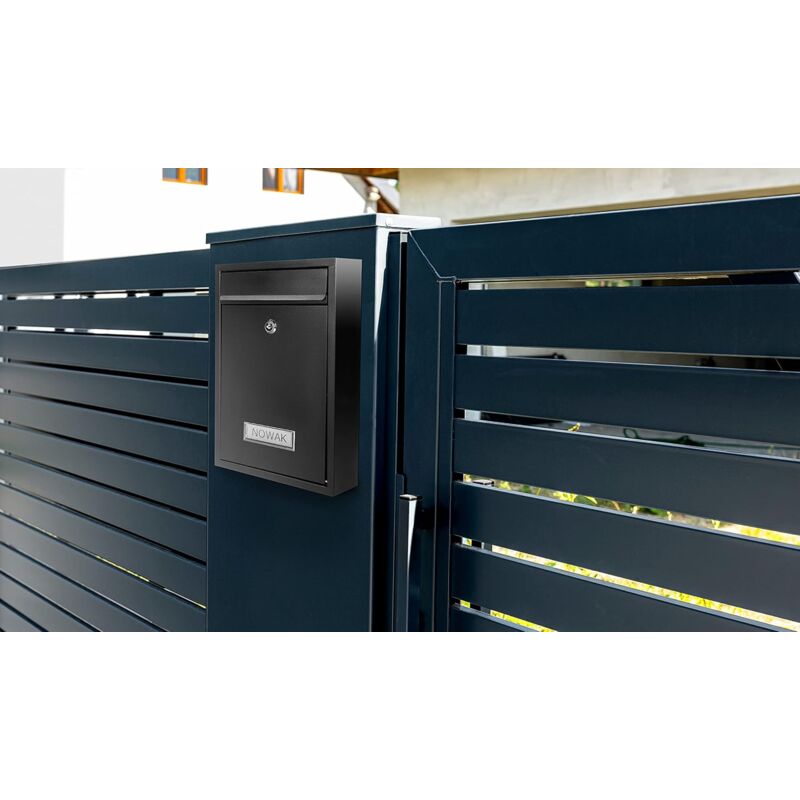 Galvanized Steel Mailbox With Key And Name Plate (Black)