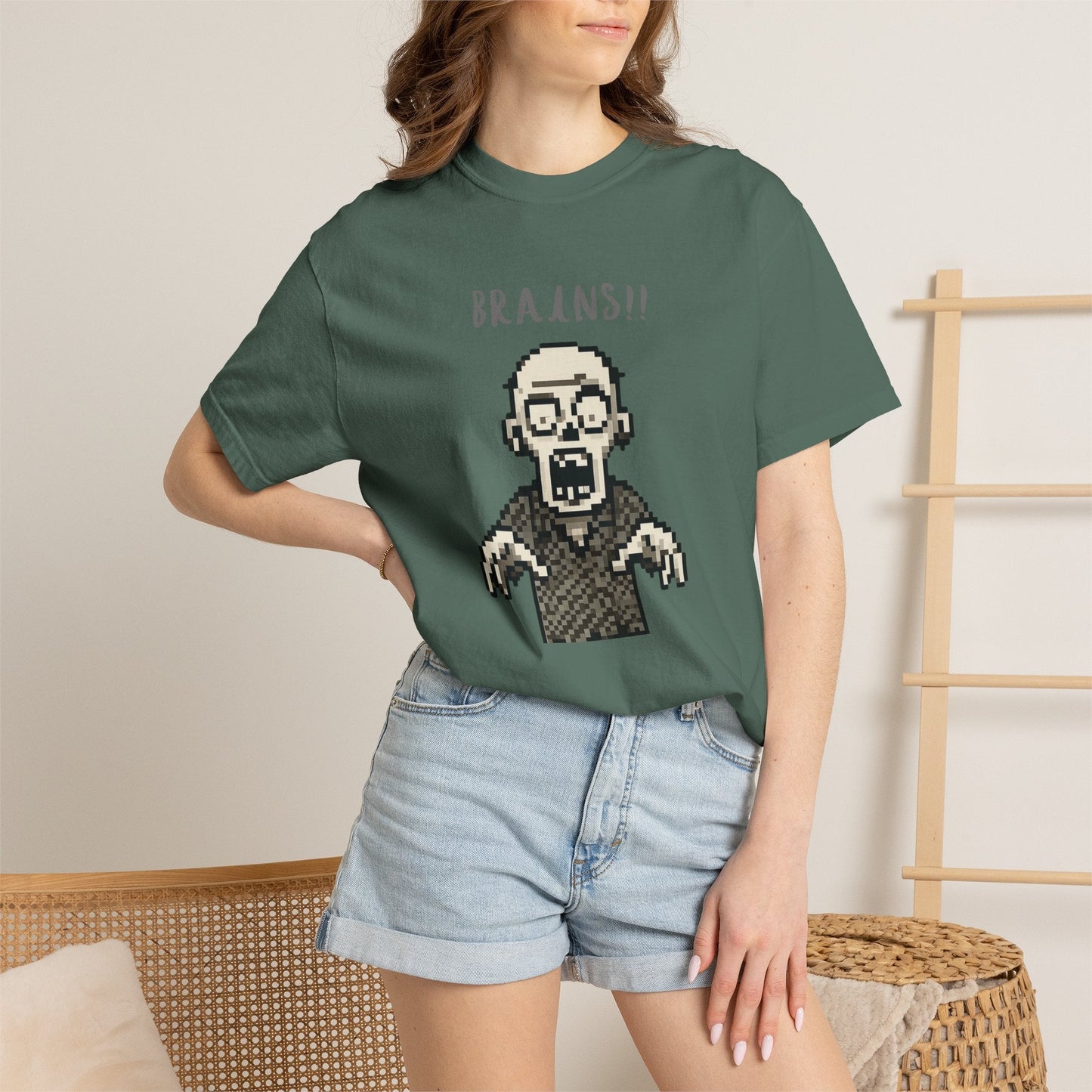 Pixel Zombie 'BRAINS!!' T-Shirt  By Aprasi
