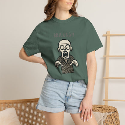 Pixel Zombie 'BRAINS!!' T-Shirt  By Aprasi