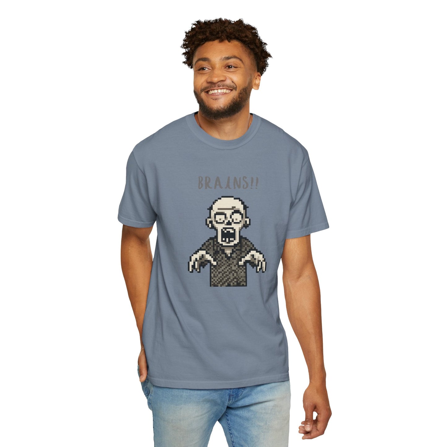 Pixel Zombie 'BRAINS!!' T-Shirt  By Aprasi