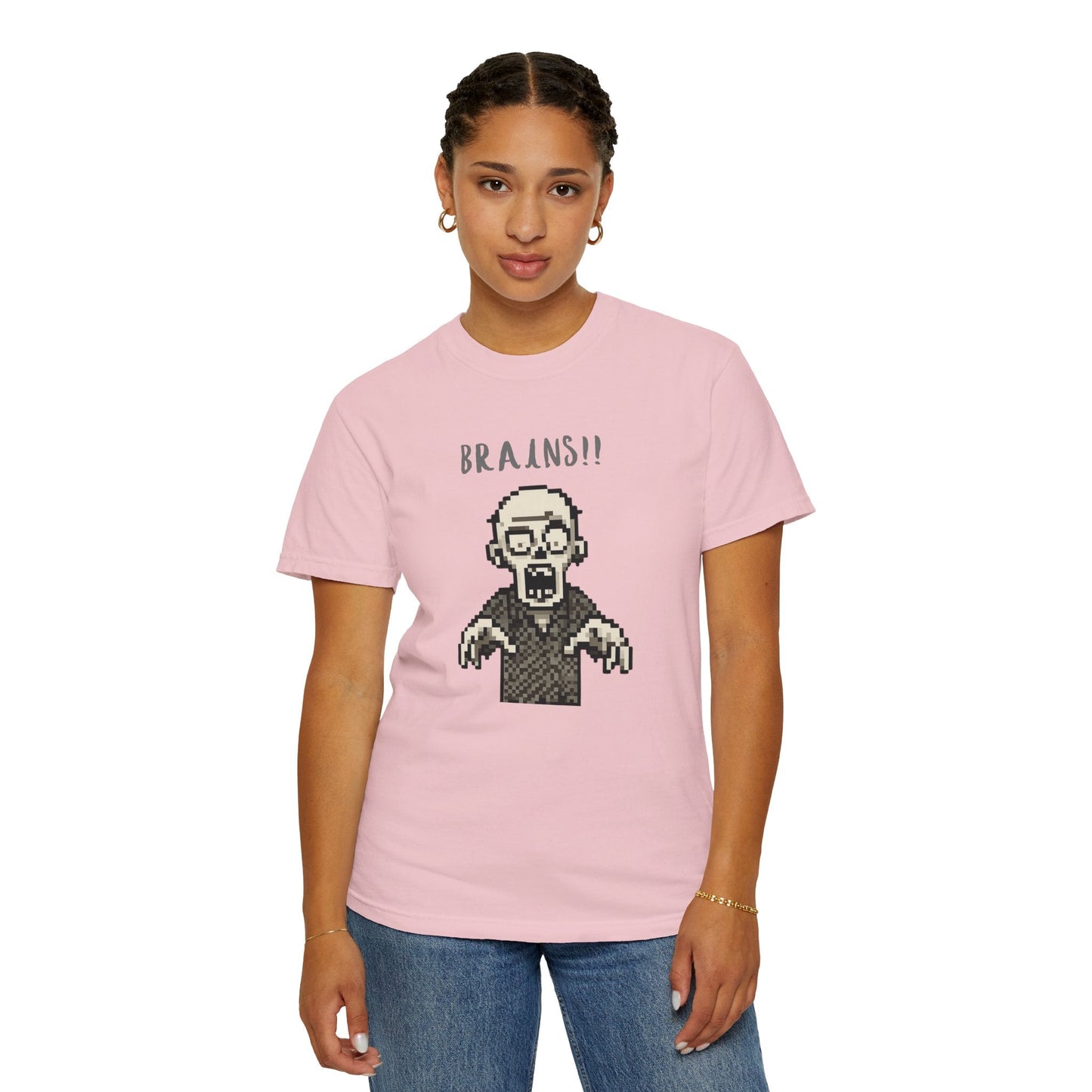 Pixel Zombie 'BRAINS!!' T-Shirt  By Aprasi