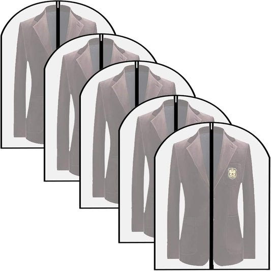 Suit garment storage covers, light gray, front zipper opening, set of five