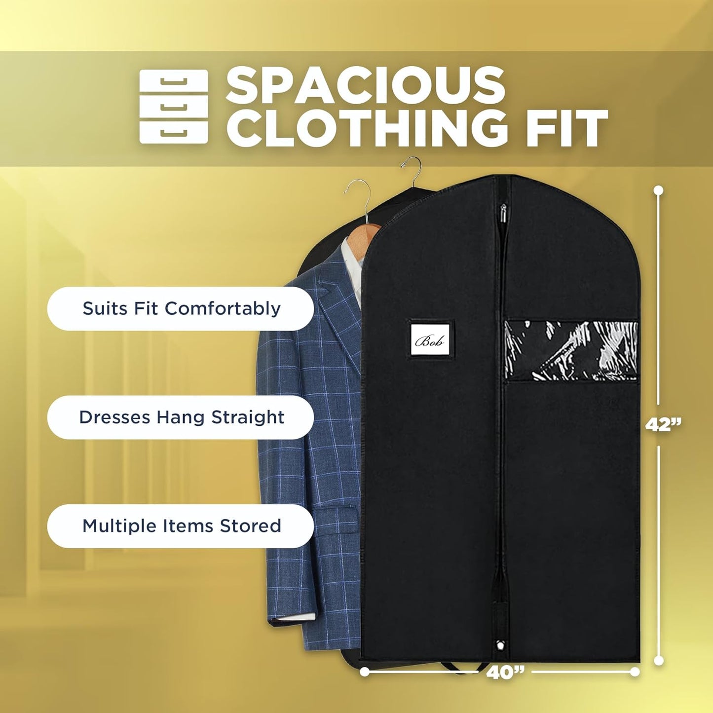 Garment Bag for Hanging Clothes - Travel Suit Bag Closet Covers for Men and Women - Long Dress, Mens Jackets, Coats, Shirts, Dance Clothing Protector, Zipper Hanger Wardrobe Dust Cover (42 Inch)